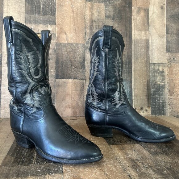 Tony Lama Vintage Classic Black Western Cowboy Boots Mens 9 EE - Picture 2 of 12